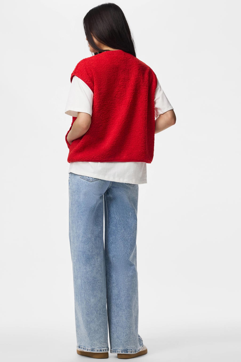 PIECES teddy gilet - rood