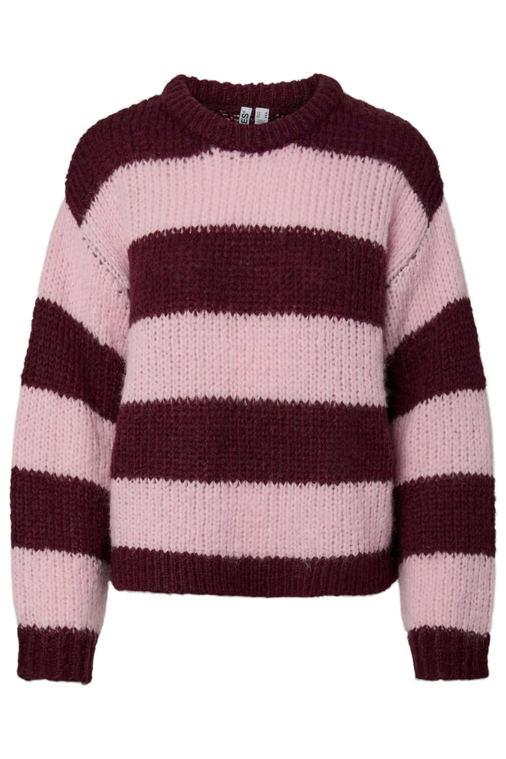 Lichtroze dames PIECES gebreide gestreepte trui van polyester met lange mouwen en ronde hals