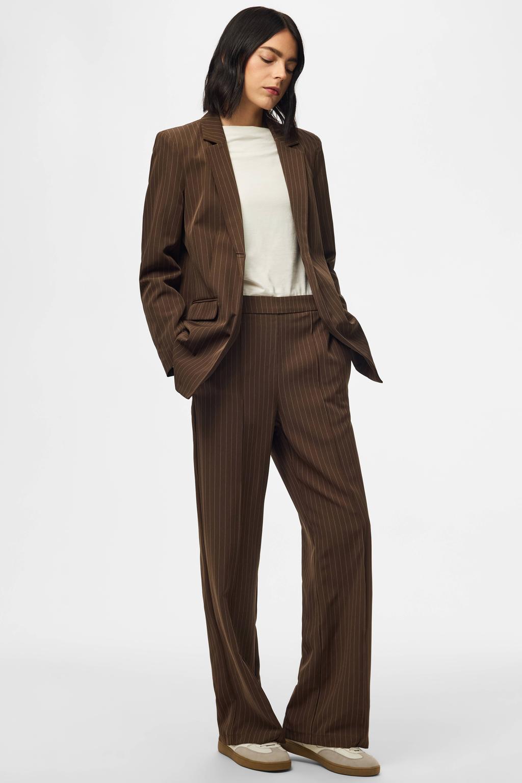 PIECES wide leg palazzo broek met krijtstreep - bruin