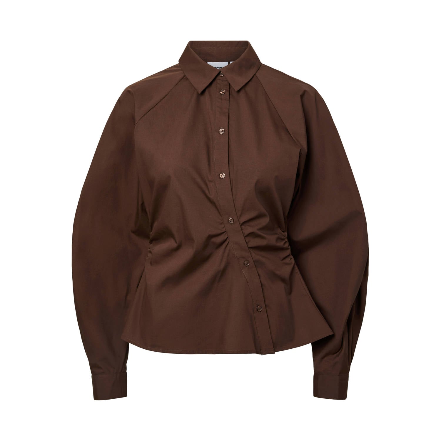 PIECES getailleerde blouse met plooien bruin