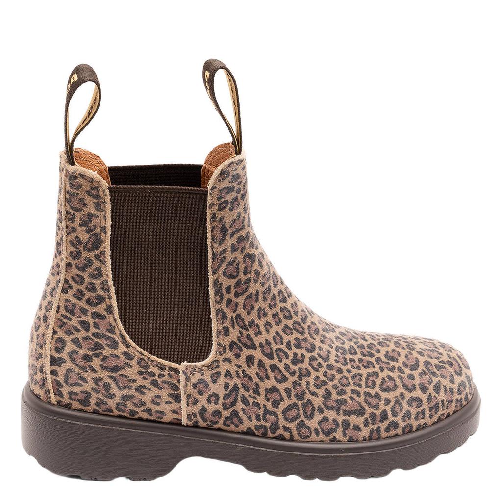 Bruin en beige meisjes Bisgaard leren enkelboots met profielzool en - met panterprint