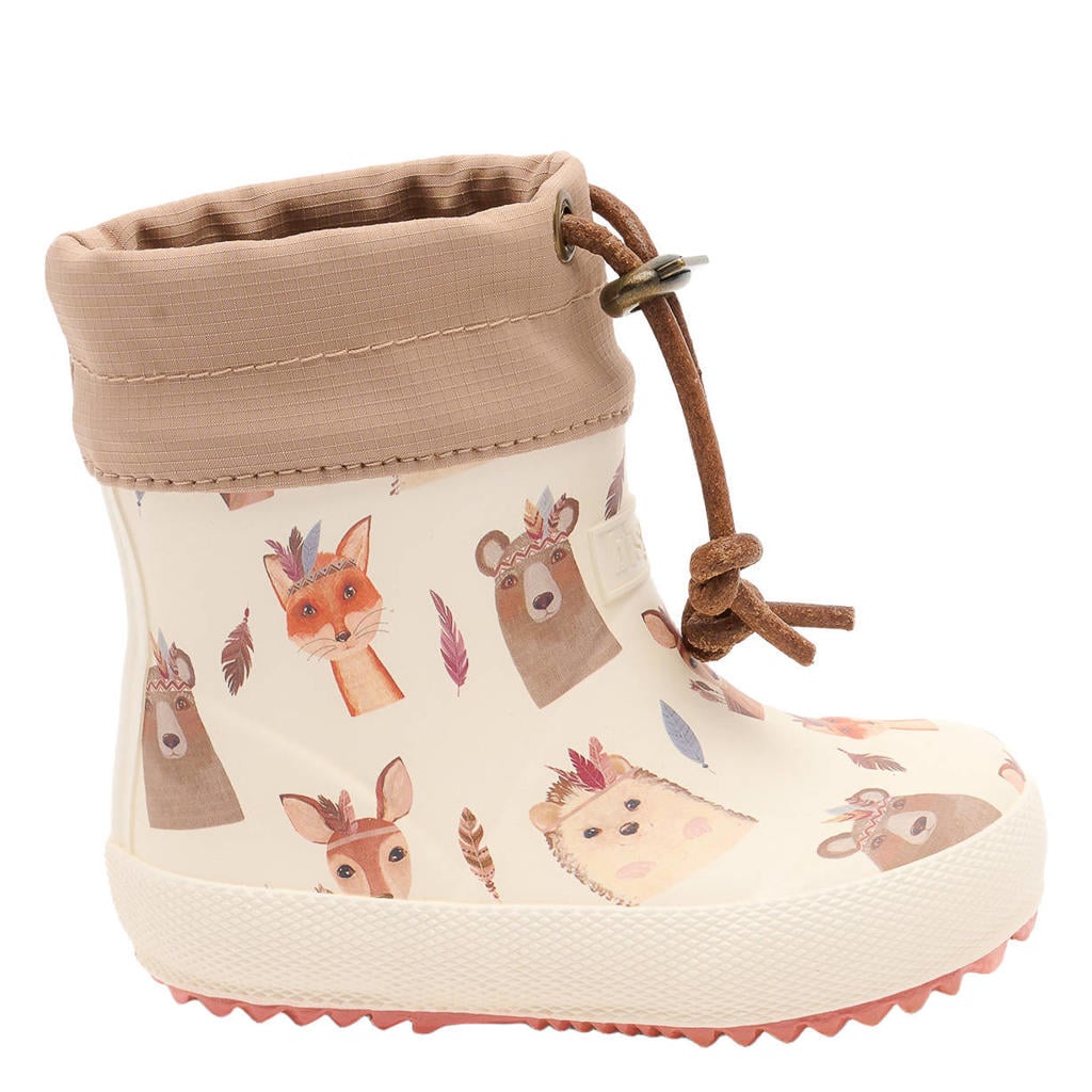 Ecru en beige meisjes Bisgaard regenlaarzen met print - van rubber met gesp