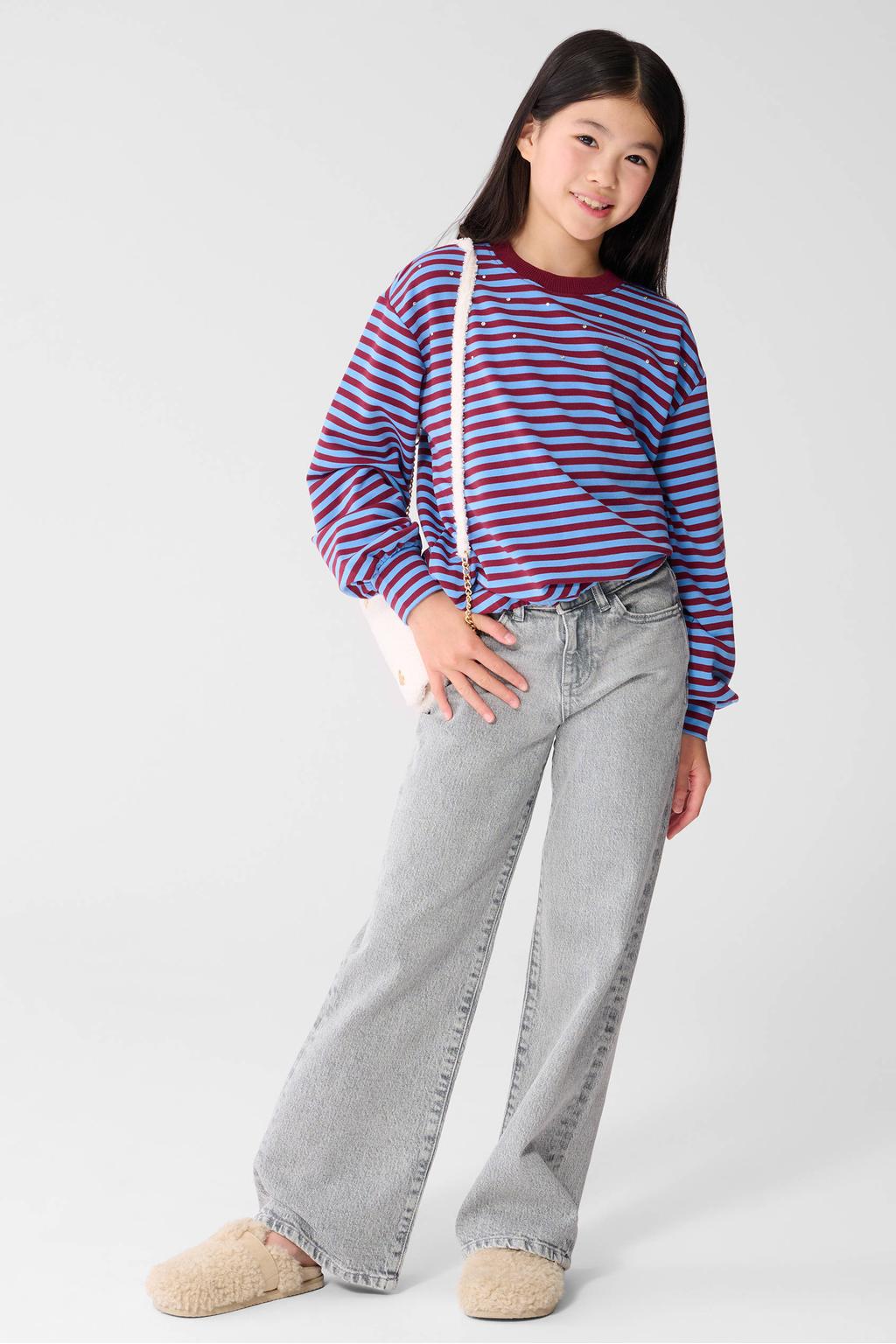 Grey denim meisjes Shoeby wide leg jeans van denim met high waist, rits- en knoopsluiting en effen