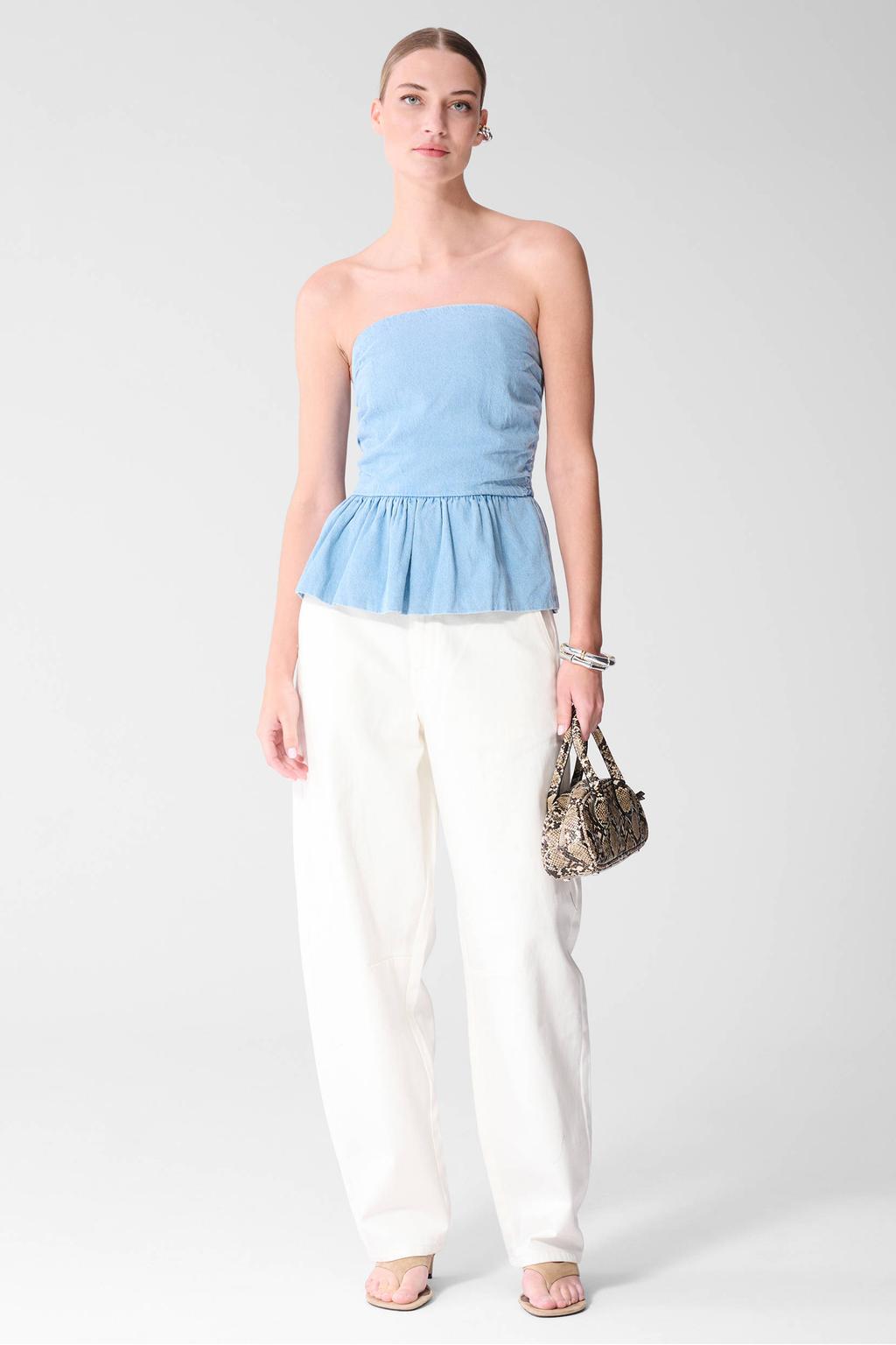 Light blue denim dames Shoeby top van denim met effen en strapless hals