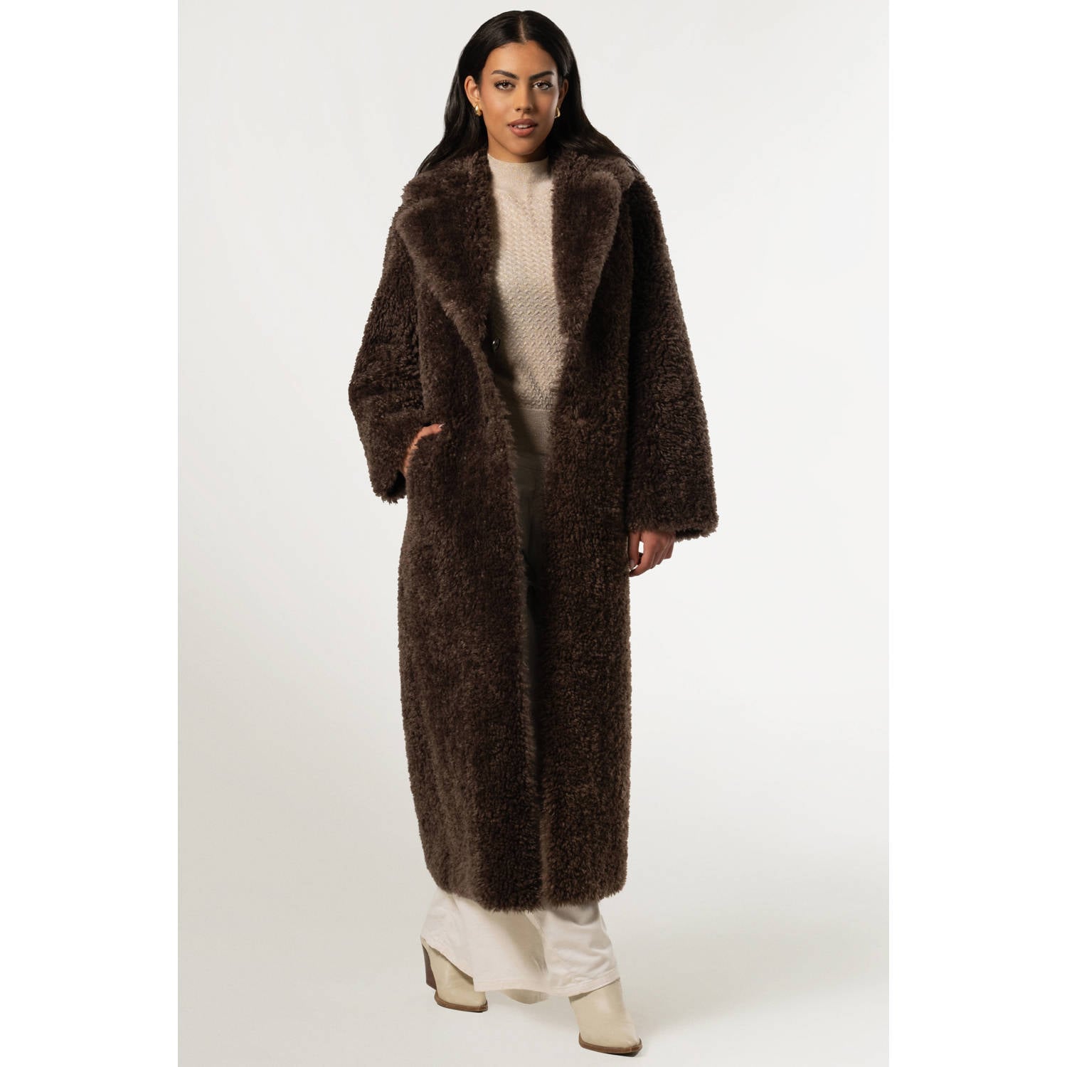 Giacomo faux fur jas donkerbruin