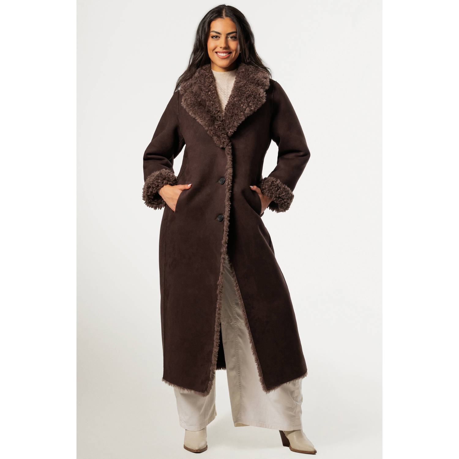 Giacomo faux fur jas donkerbruin