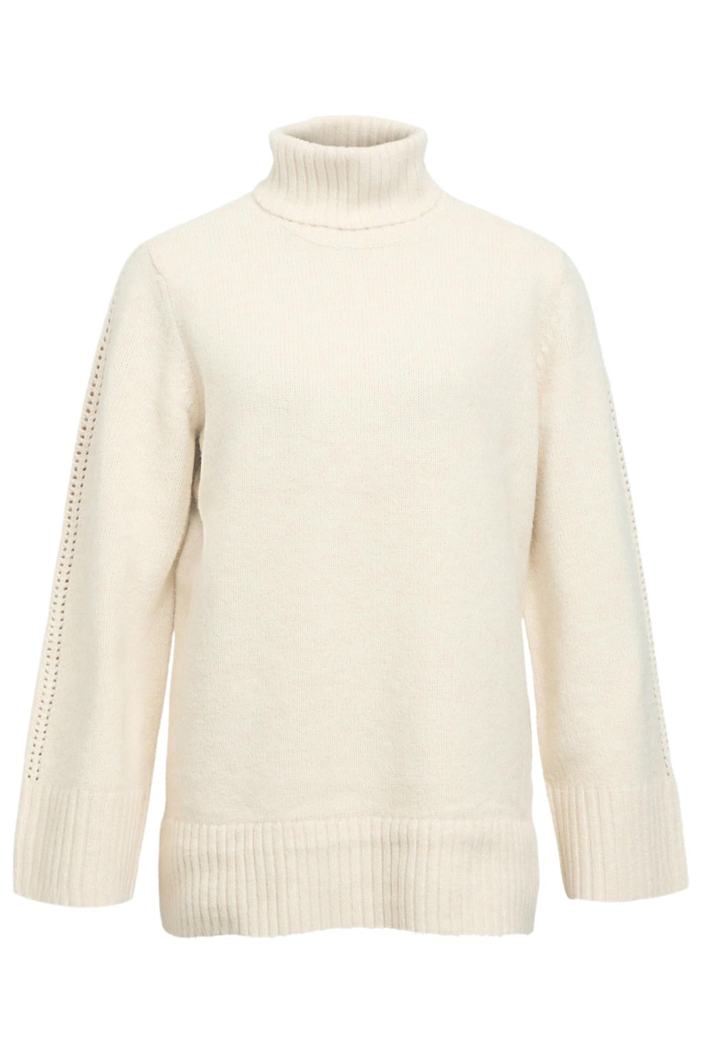 Ecru dames OBJECT loose fit coltrui van polyester met effen en lange mouwen