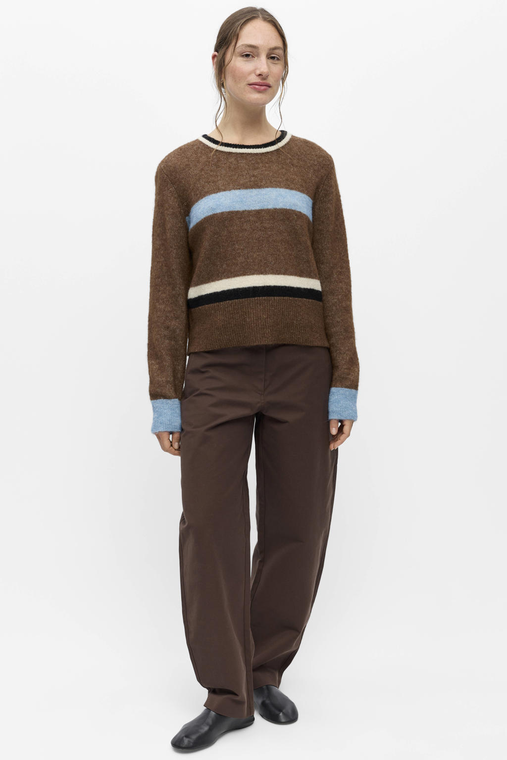 OBJECT gestreepte pullover met wol - bruin