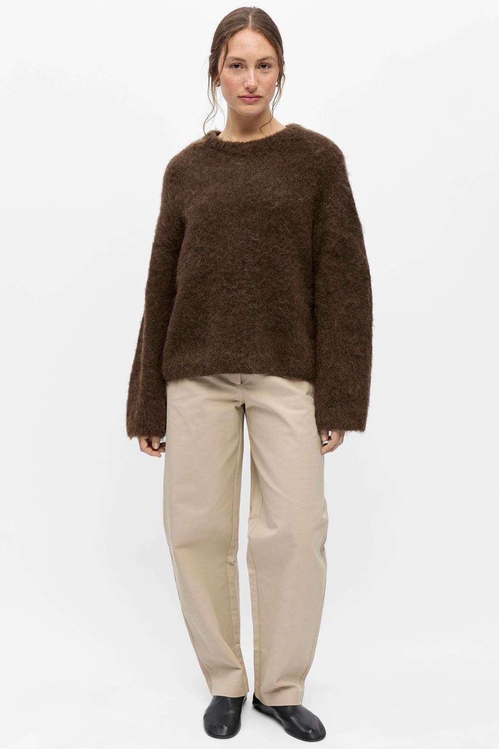 OBJECT pullover met wol - bruin