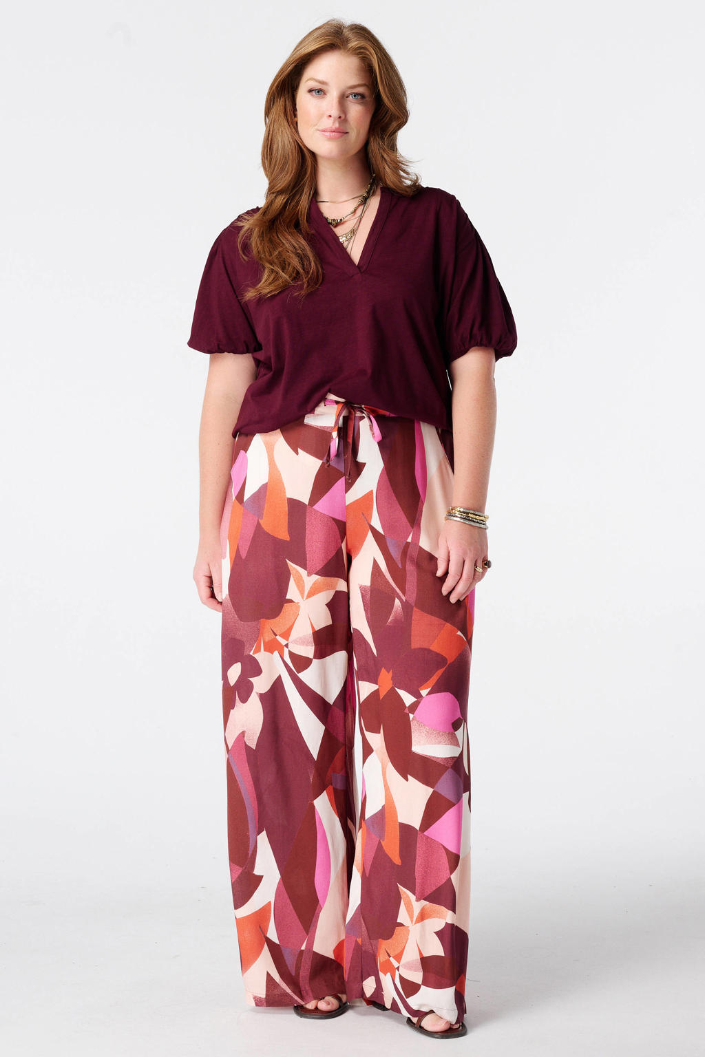 MS Mode viscose wide leg broek Plus Size met print - meerkleurig