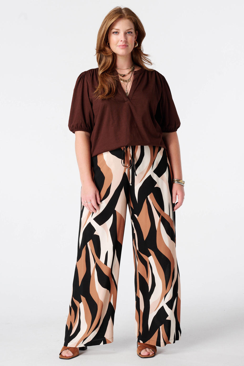 MS Mode viscose wide leg broek Plus Size met print - meerkleurig