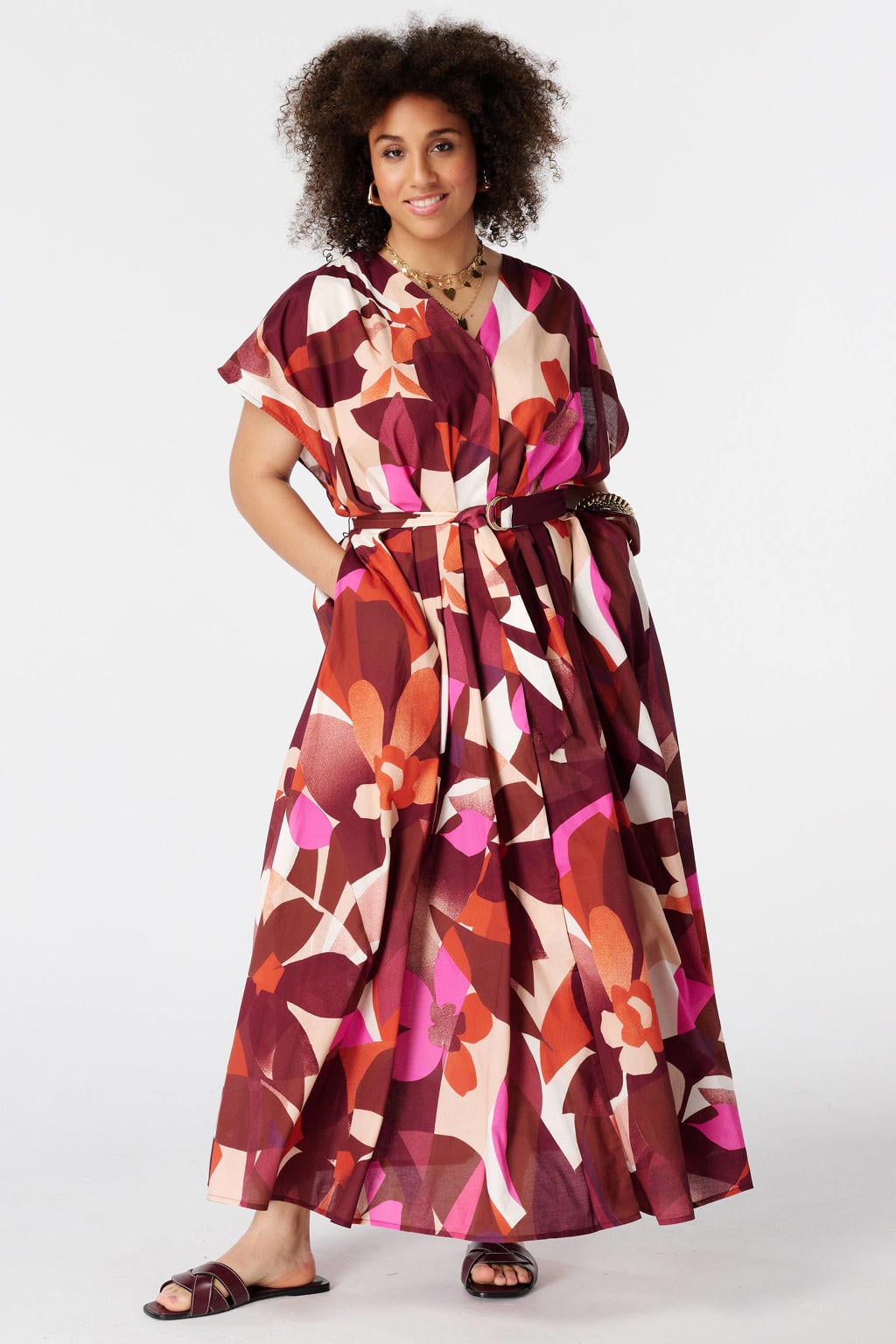 MS Mode jurk met ceintuur, Plus Size en print - meerkleurig