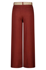 thumbnail: MS Mode wide leg broek met ceintuur en linnen Plus Size - roodbruin