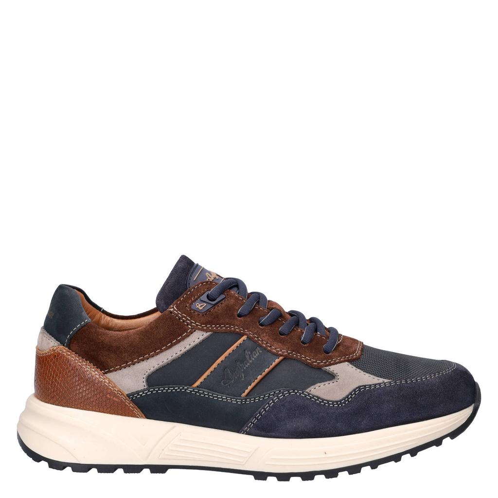 Donkerblauw en cognackleurige heren Australian leren sneakers - met veters