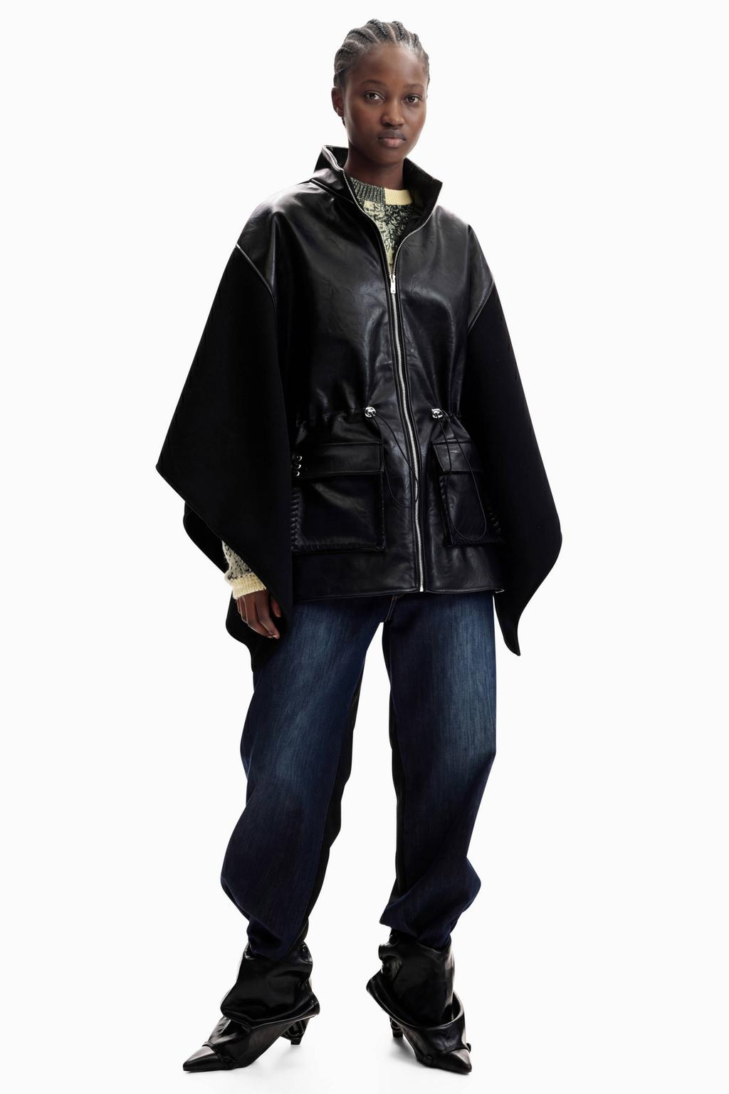 Desigual imitatieleren poncho - zwart