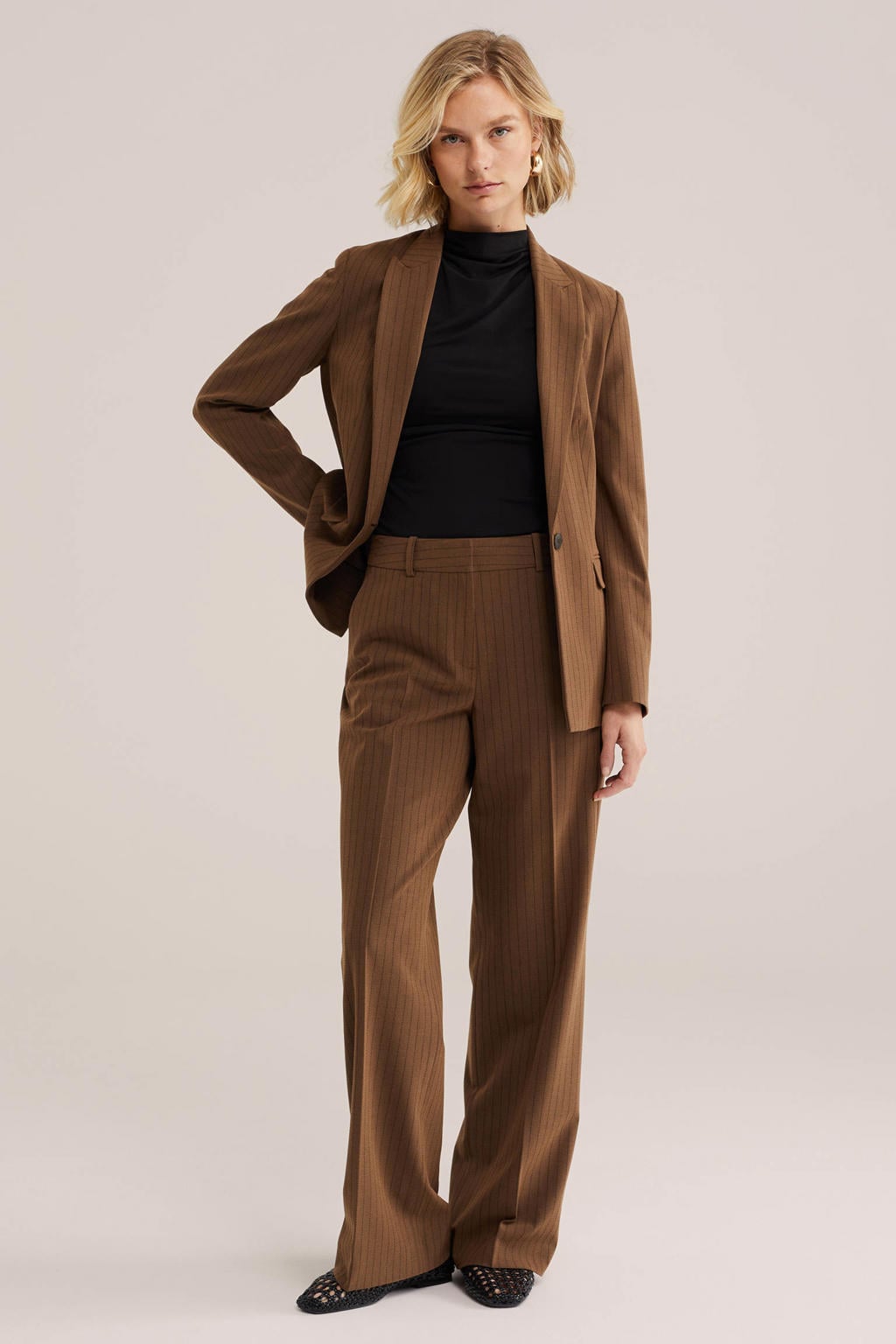WE Fashion wide leg gestreepte broek - bruin