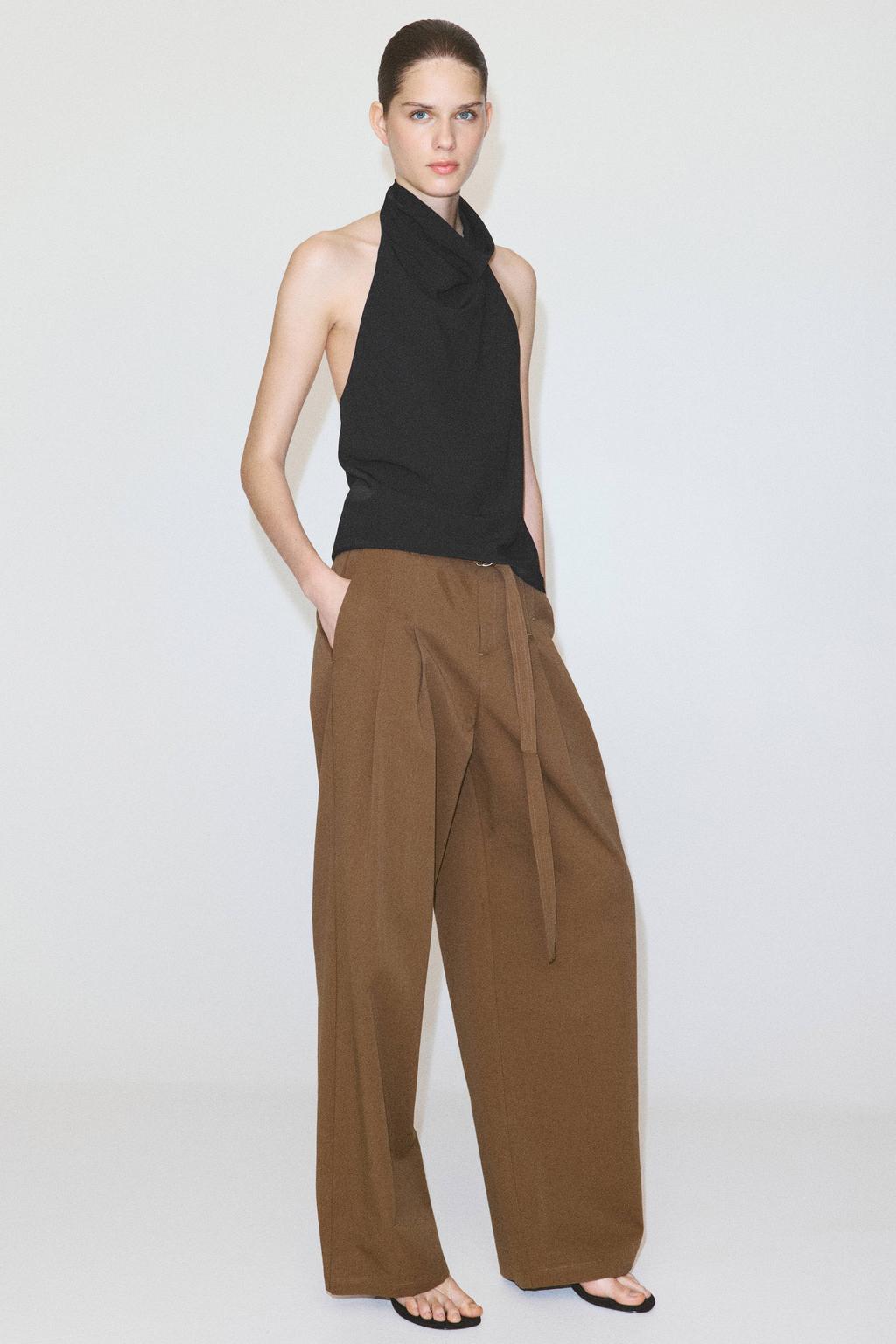 Zwarte dames Mango top van polyester met effen en halterkraag
