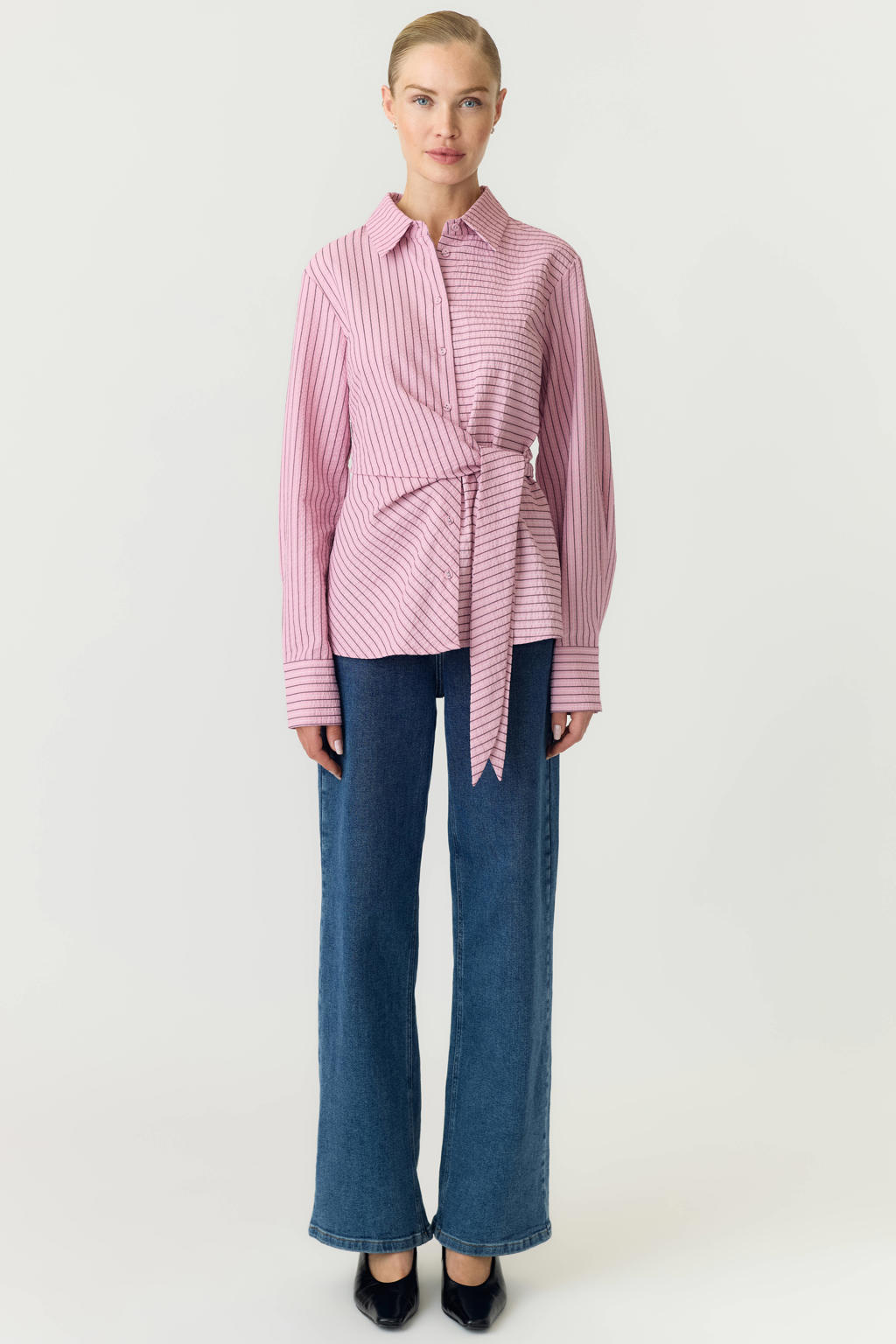 YAS gestreepte blouse - lichtroze