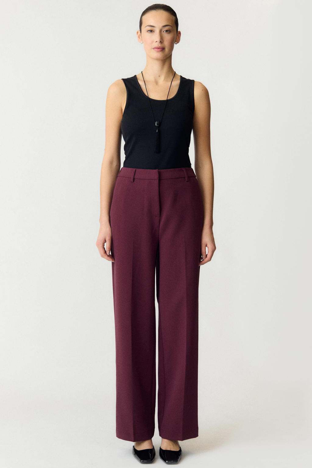 YAS straight leg pantalon - donkerrood