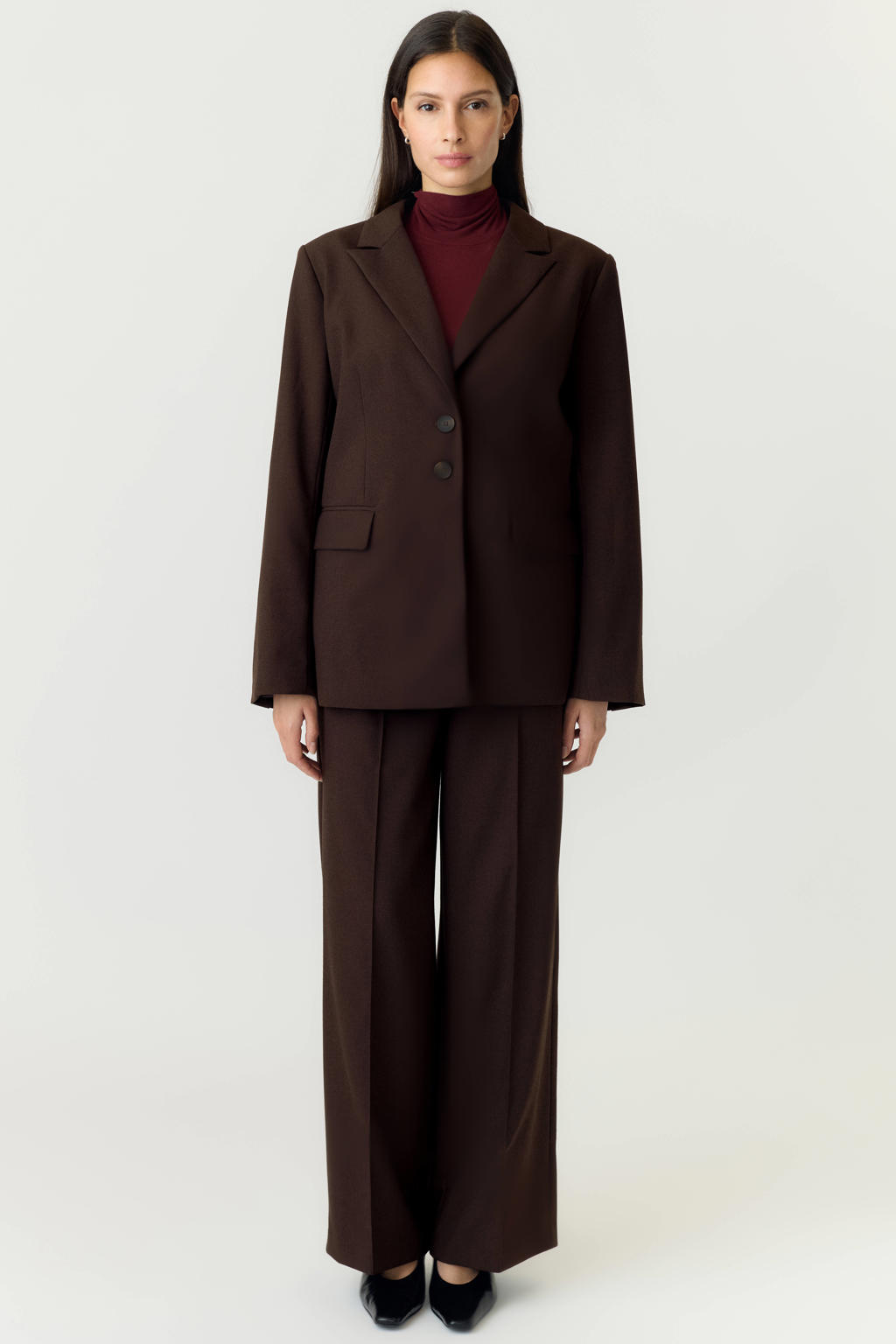 YAS regular blazer met linnen - donkerbruin
