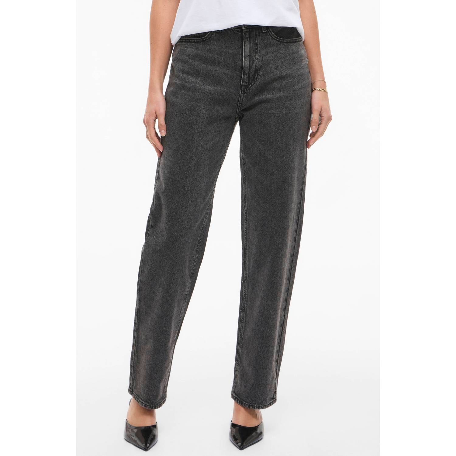 VILA VIKELLY high waist straight leg jeans grijs