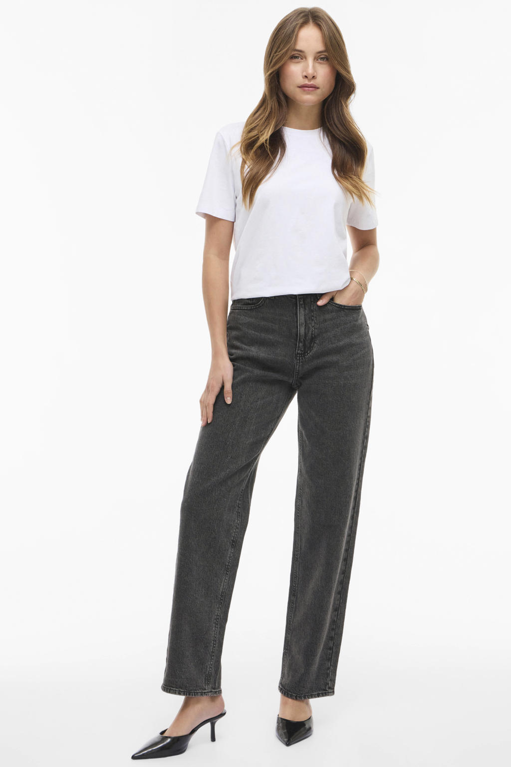 VILA VIKELLY high waist straight leg jeans - grijs