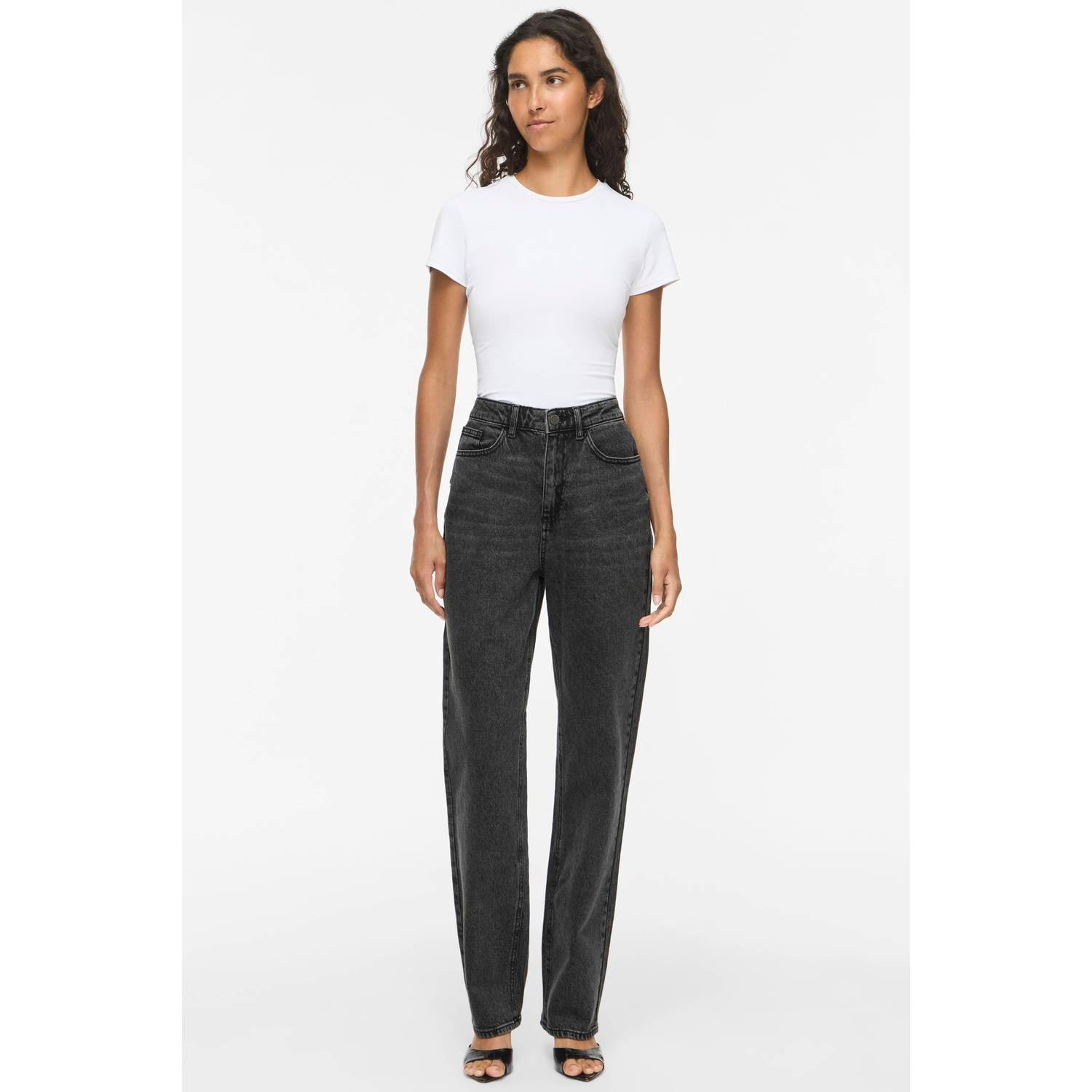 VILA VIKELLY high waist straight leg jeans grijs