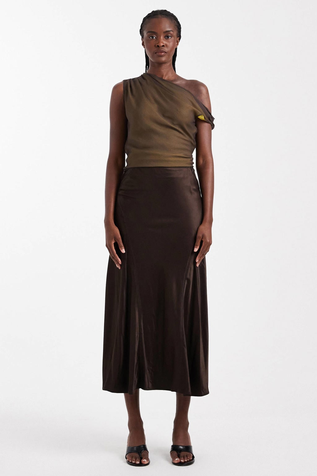 Donkerblauwe dames TOPSHOP satijnen midi rok voorzien van elastische tailleband