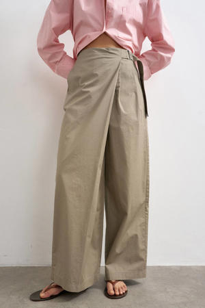 high waist wide leg casual broek - beige