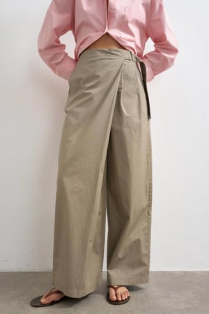 high waist wide leg casual broek - beige