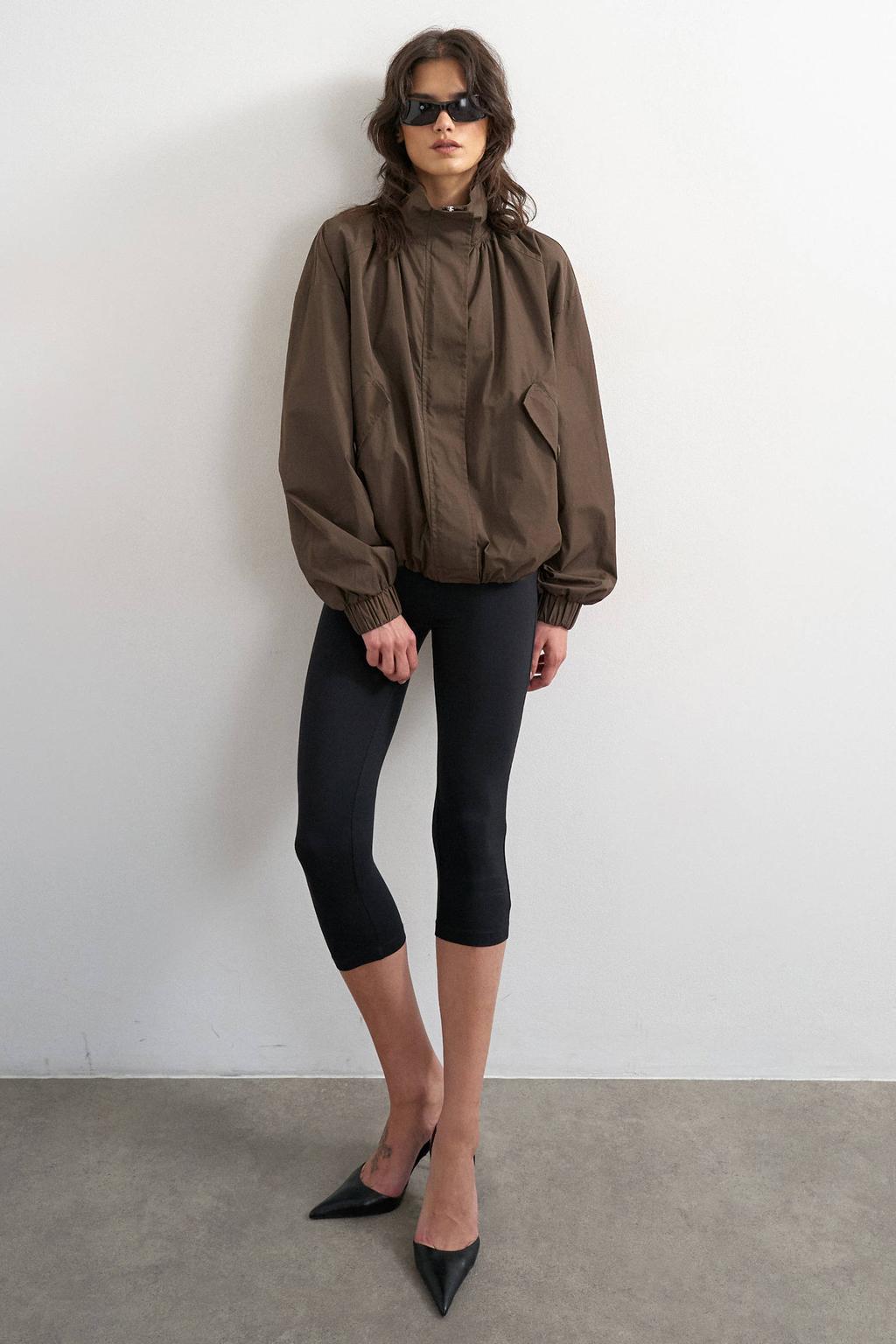 Donkerblauwe dames TOPSHOP jas van nylon met effen en lange mouwen