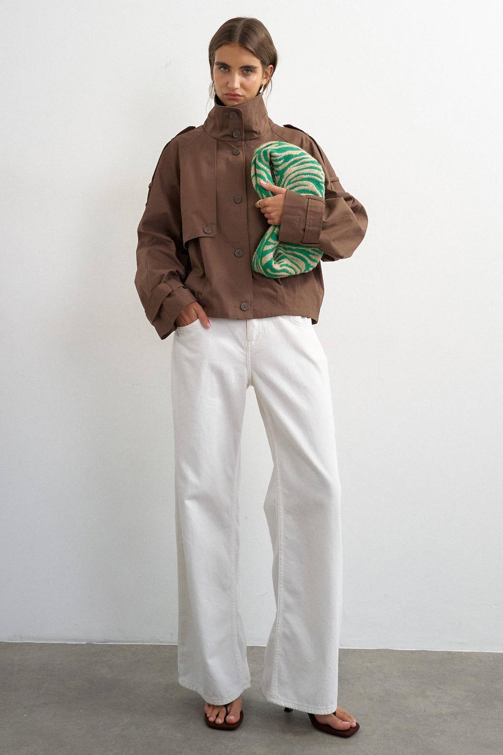 Bruine dames TOPSHOP trenchcoat van katoen met effen, lange mouwen en opstaande kraag