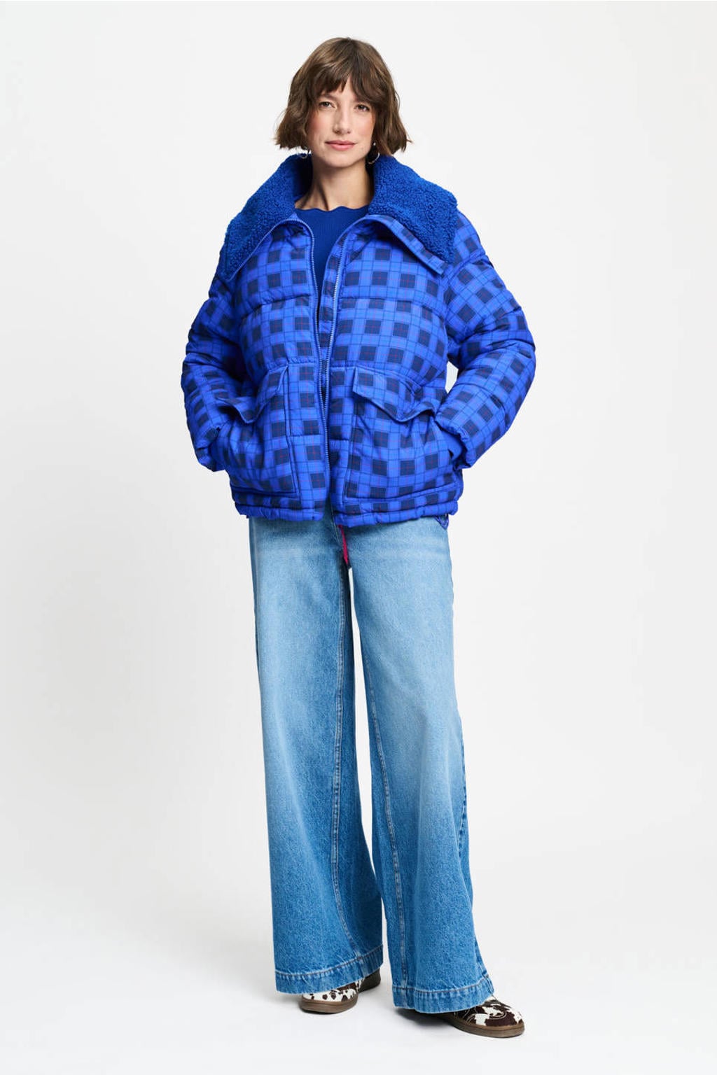 POM Amsterdam geruite pufferjas - blauw