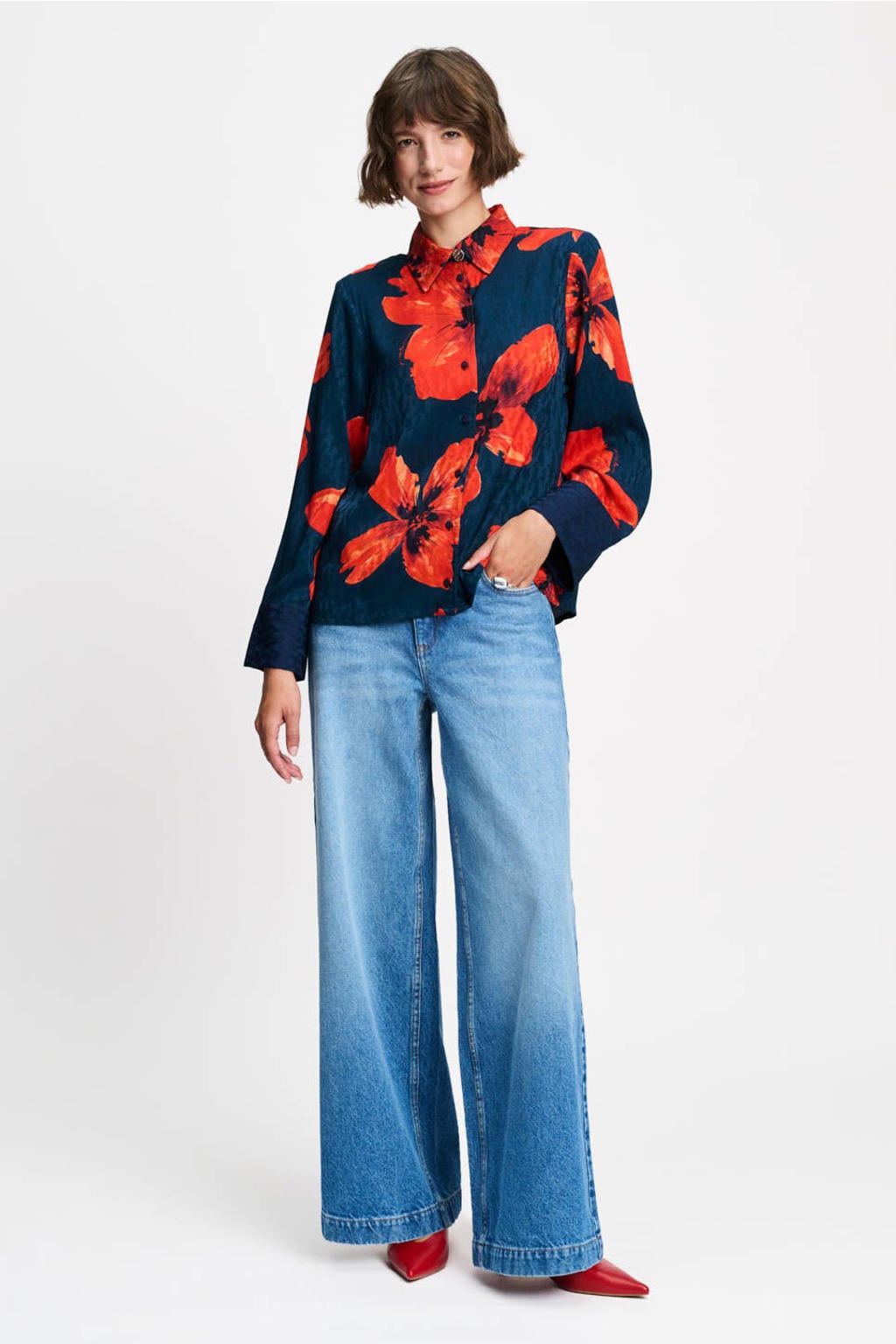 POM Amsterdam gebloemde blouse - donkerblauw/rood