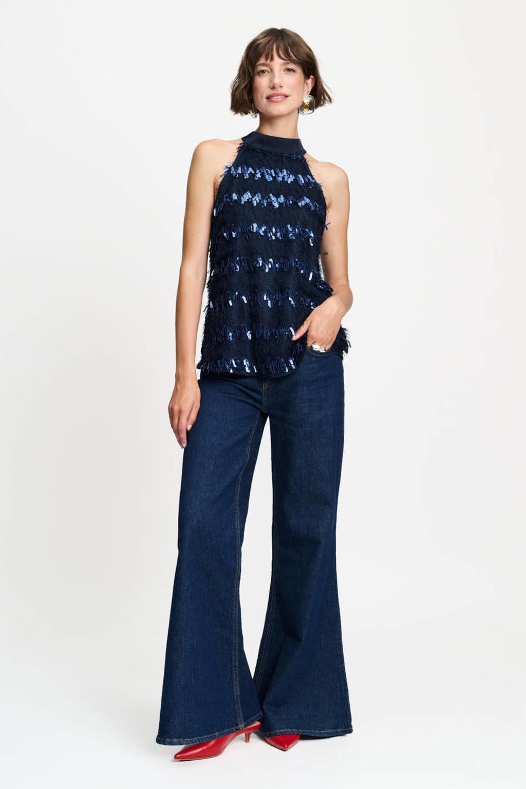 POM Amsterdam top met pailletten - donkerblauw