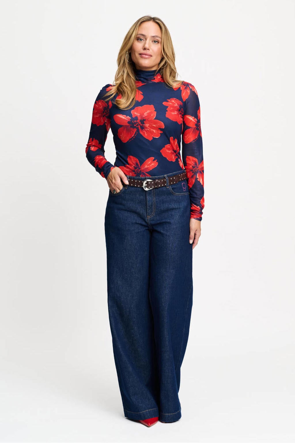 POM Amsterdam gebloemde top - donkerblauw/rood