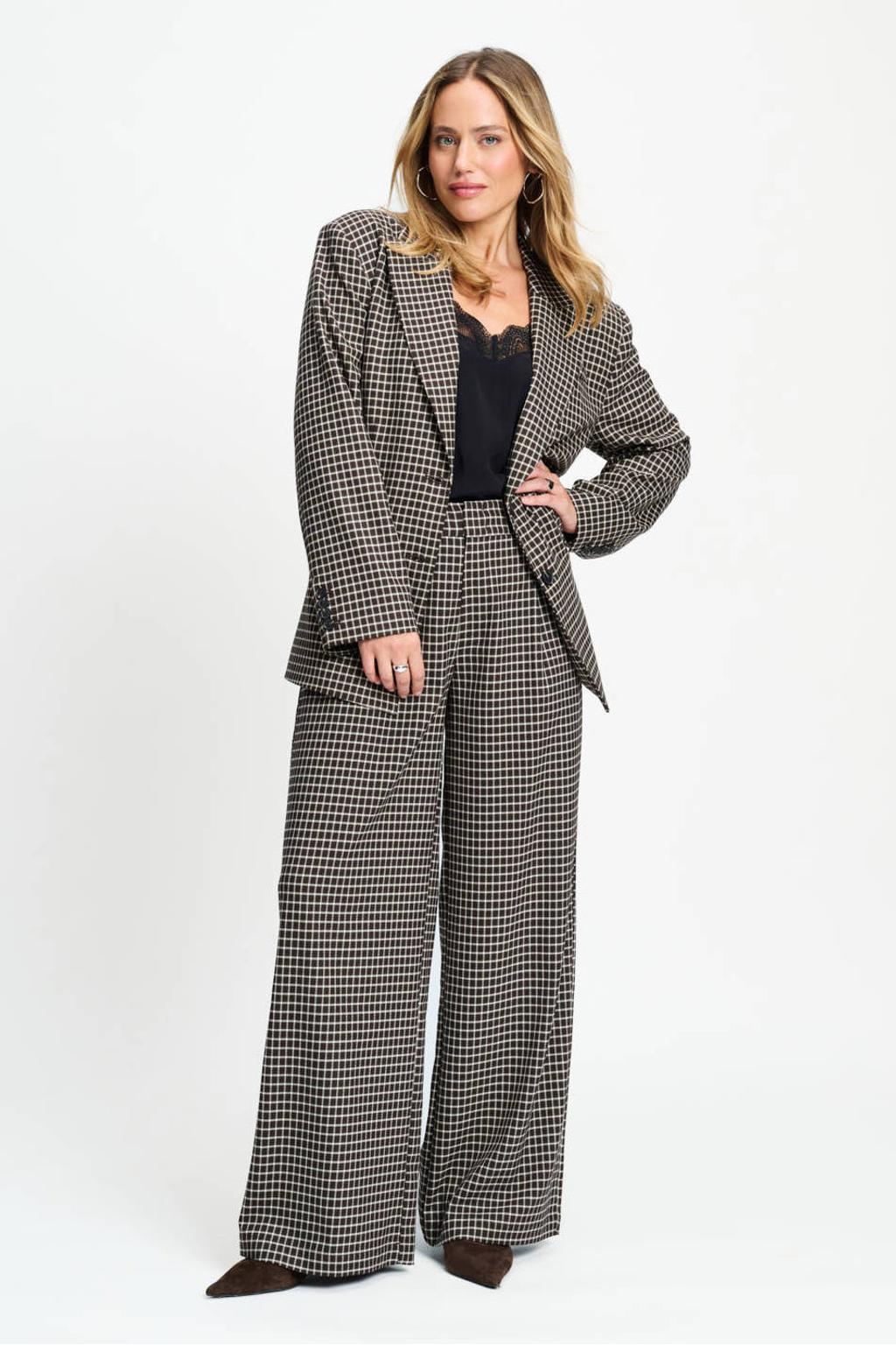 POM Amsterdam high waist straight leg geruite pantalon - bruin