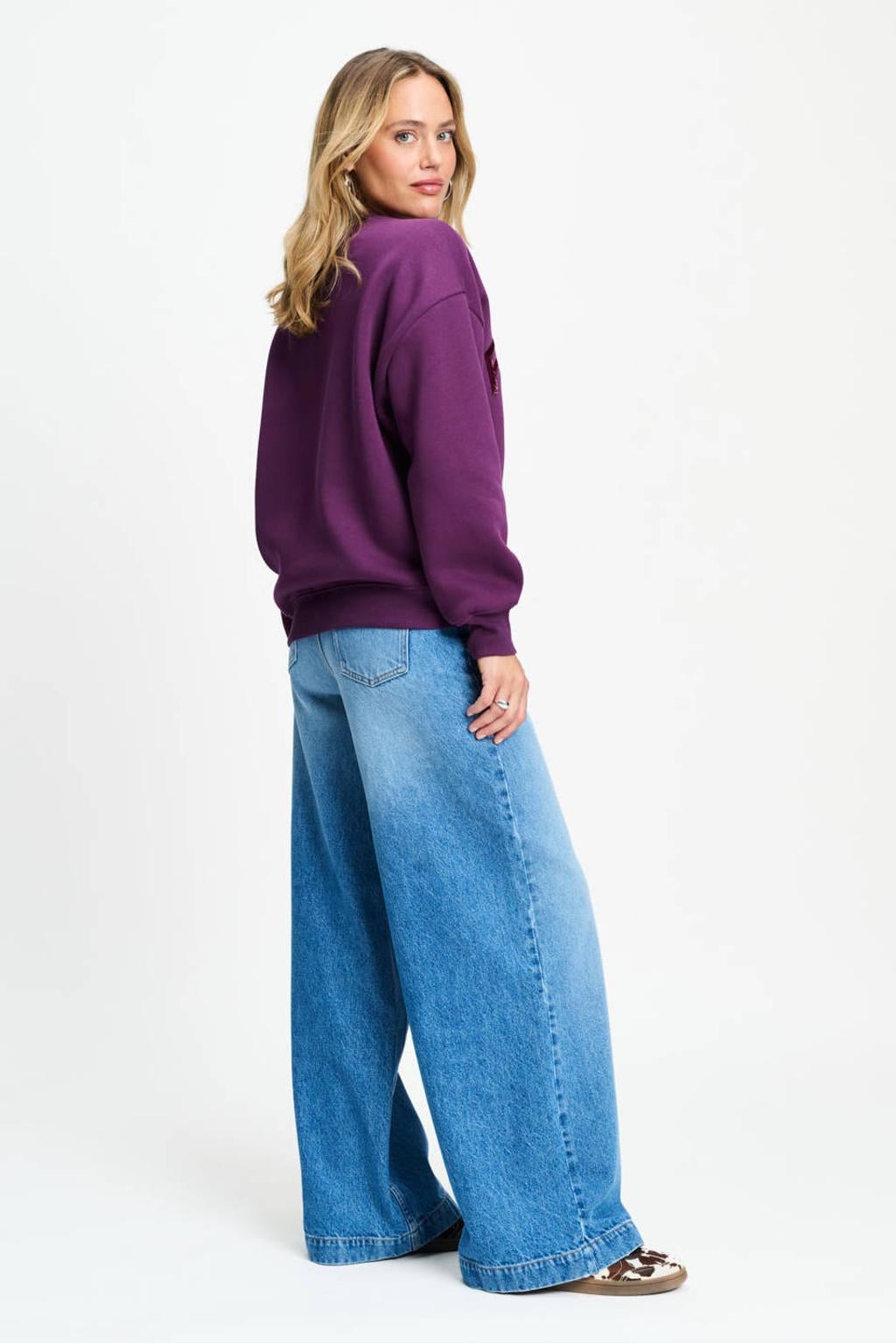 POM Amsterdam katoenen sweater met pailletten - donkerpaars