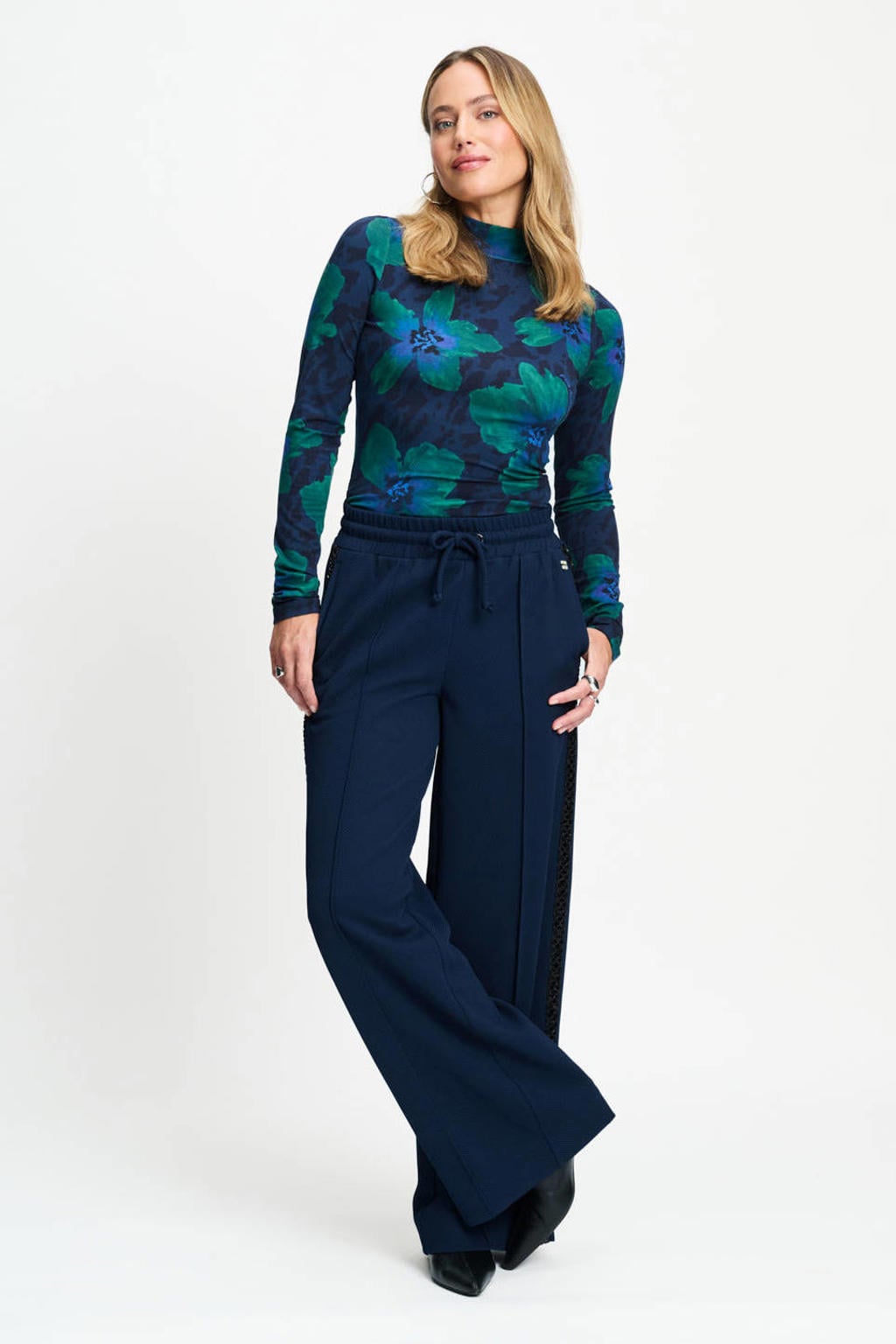 POM Amsterdam wide leg broek met glitters - donkerblauw