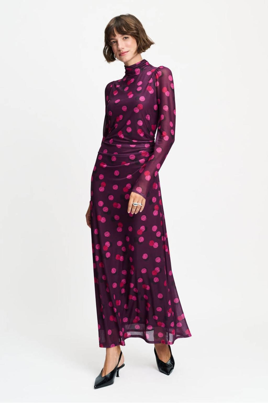 POM Amsterdam mesh maxi jurk met col en print - donkerpaars