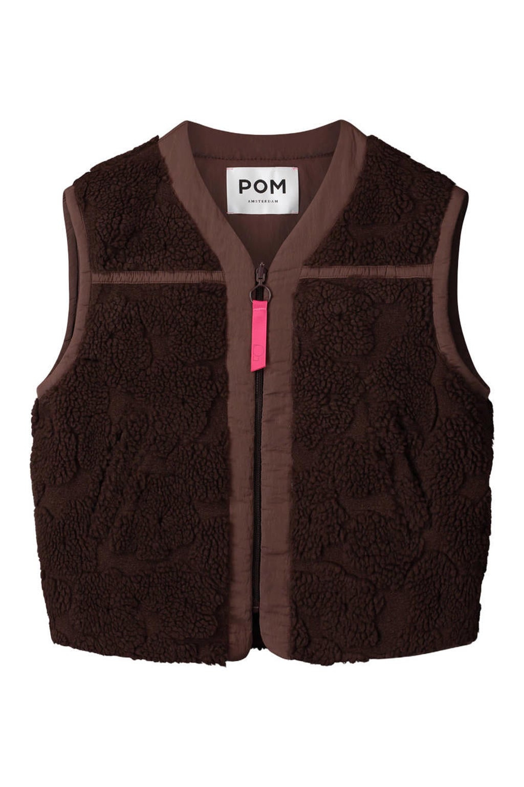 Donkerblauwe dames POM Amsterdam teddy gilet van polyester met effen, V-hals en ritssluiting