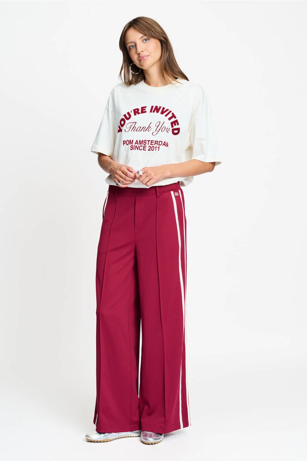 POM Amsterdam high waist wide leg gestreepte broek - rood