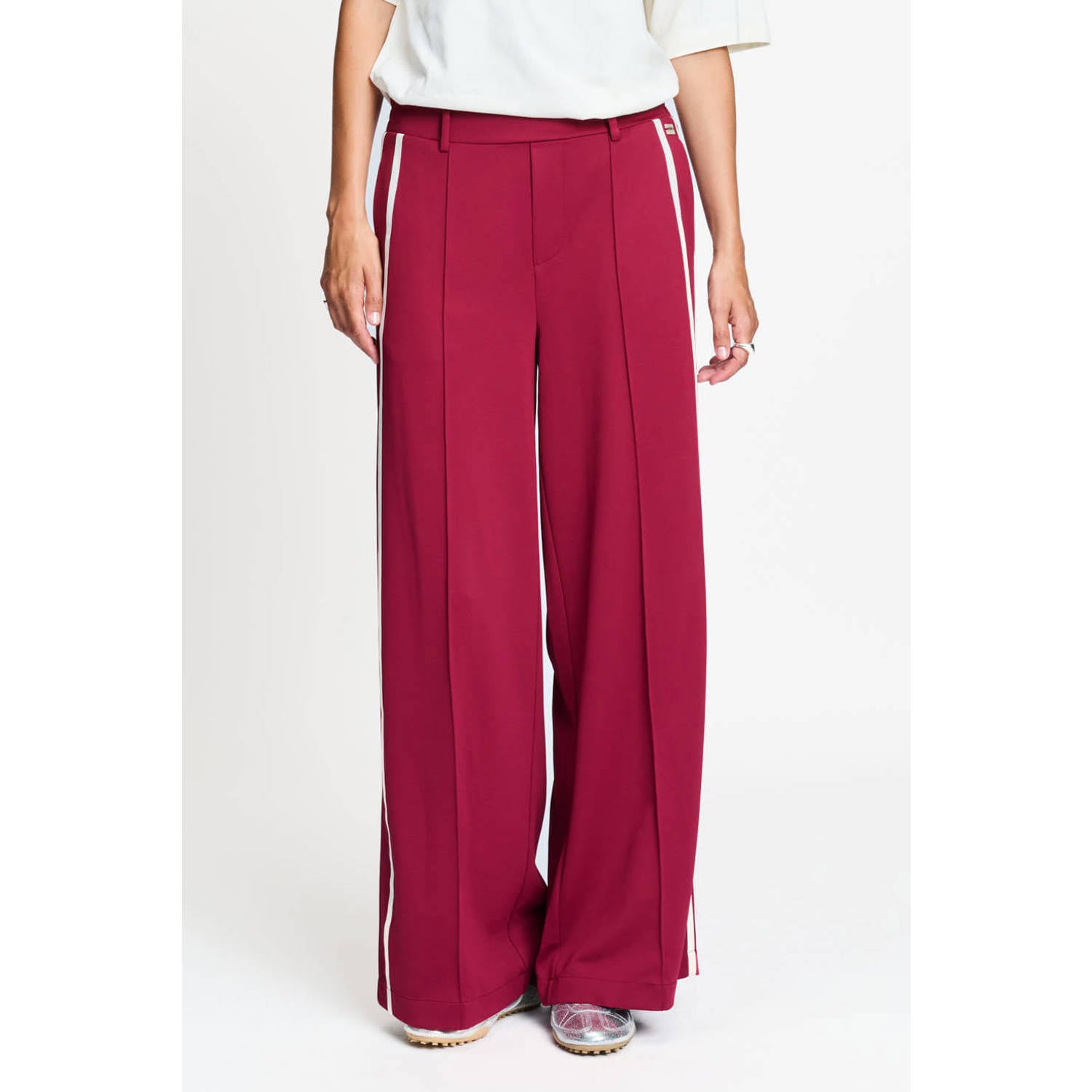POM Amsterdam high waist wide leg gestreepte broek rood