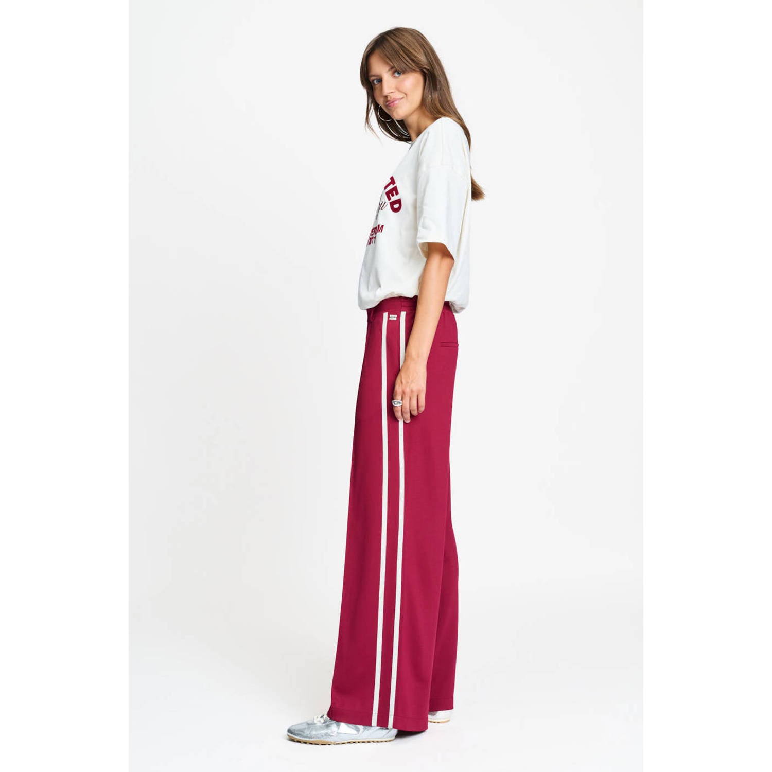POM Amsterdam high waist wide leg gestreepte broek rood