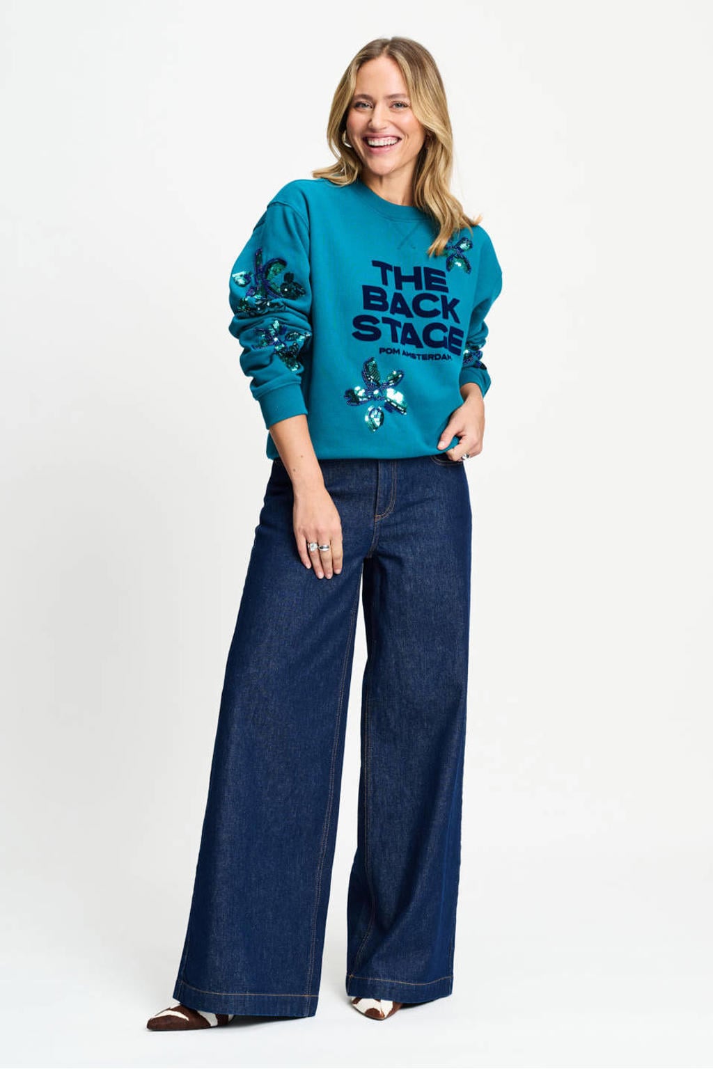 POM Amsterdam sweater met pailletten - groen