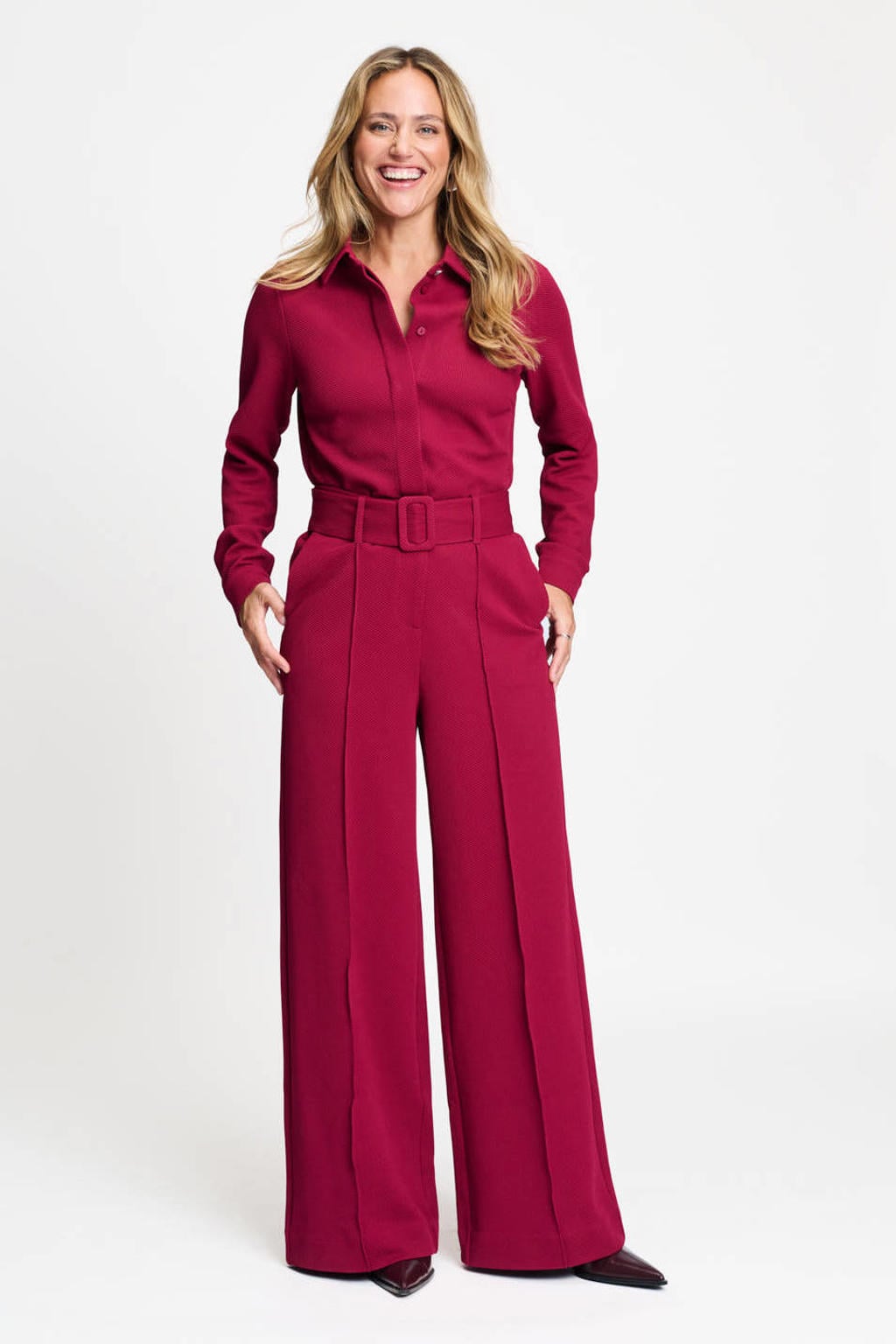 POM Amsterdam jumpsuit met ceintuur - donkerrood
