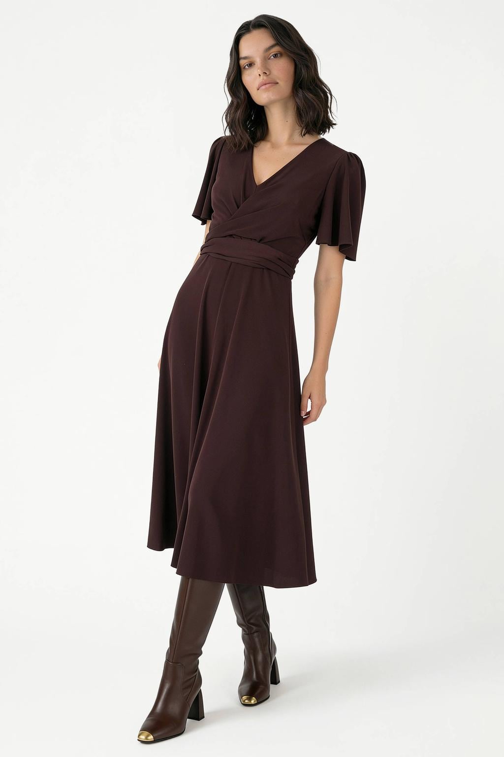 Rinascimento midi jurk - bruin