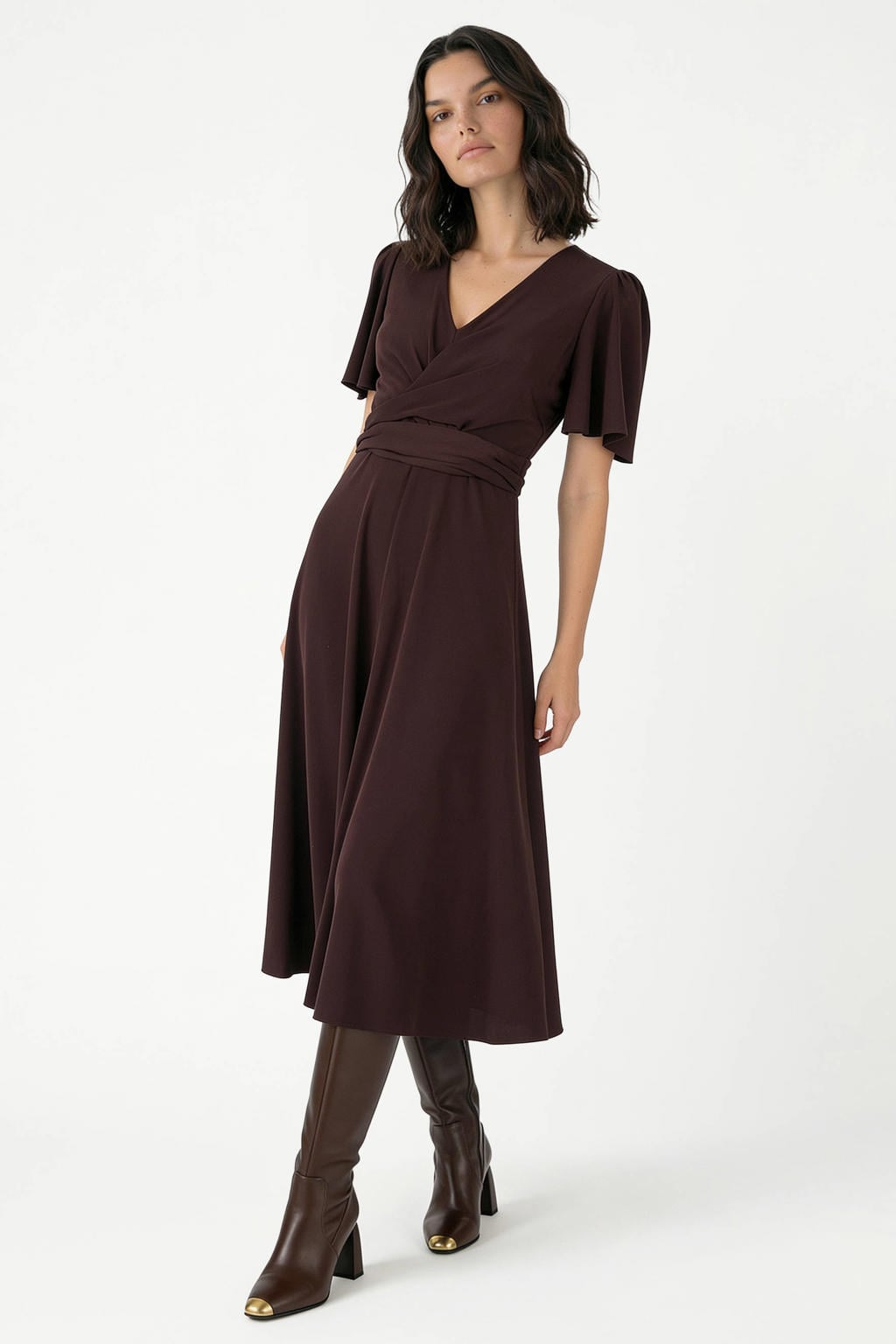 Rinascimento midi jurk - bruin