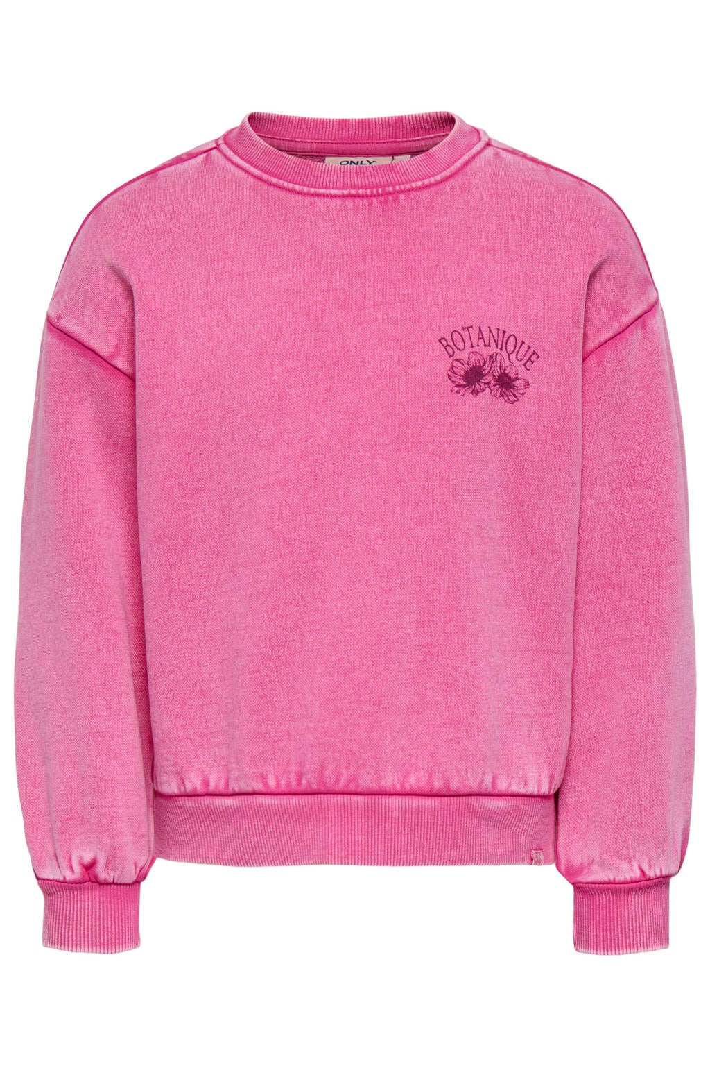 Roze meisjes KIDS ONLY MINI sweater met backprint, lange mouwen, ronde hals en geribde boorden