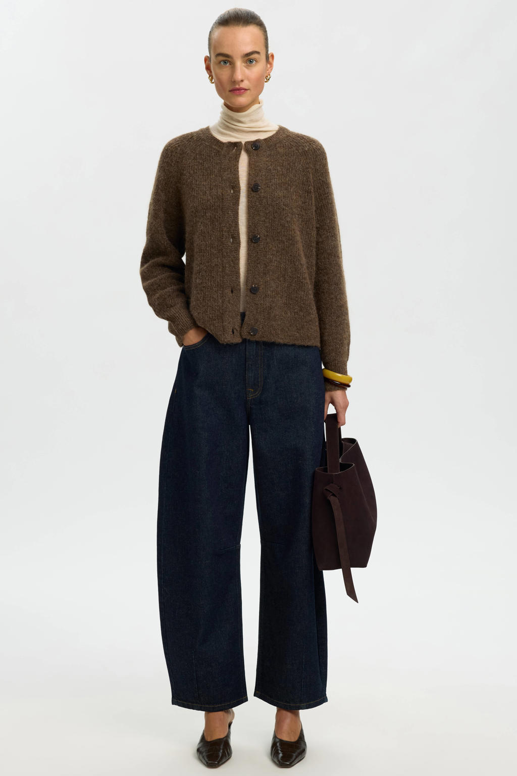 Selected Women rechtvallend gebreid vest met wol - bruin